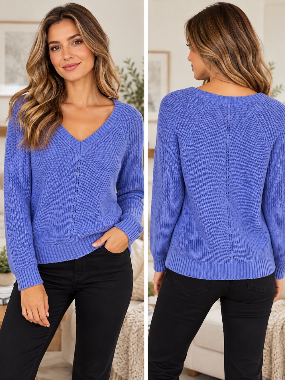 Marine Layer Sweater Womens Sz Small Knit Purple  V-Neck Periwinkle 100% Cotton